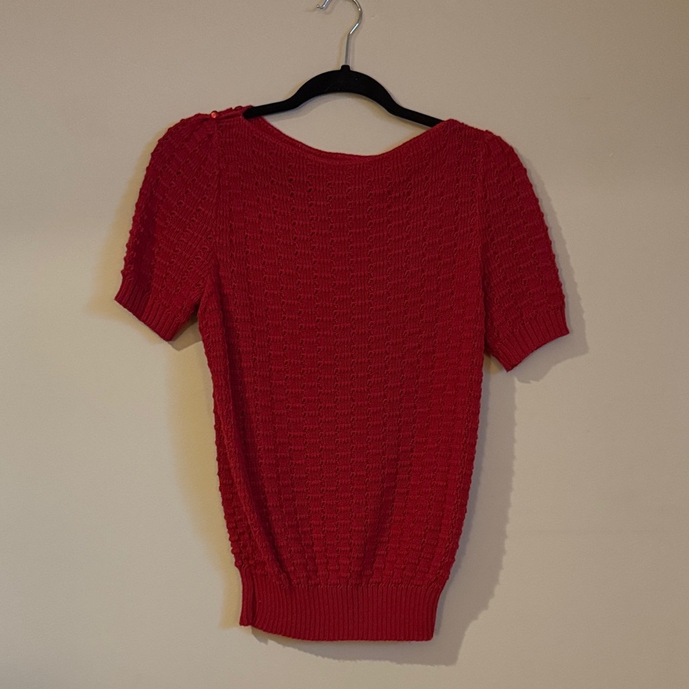 Red Textured Short Sleeve Sweater